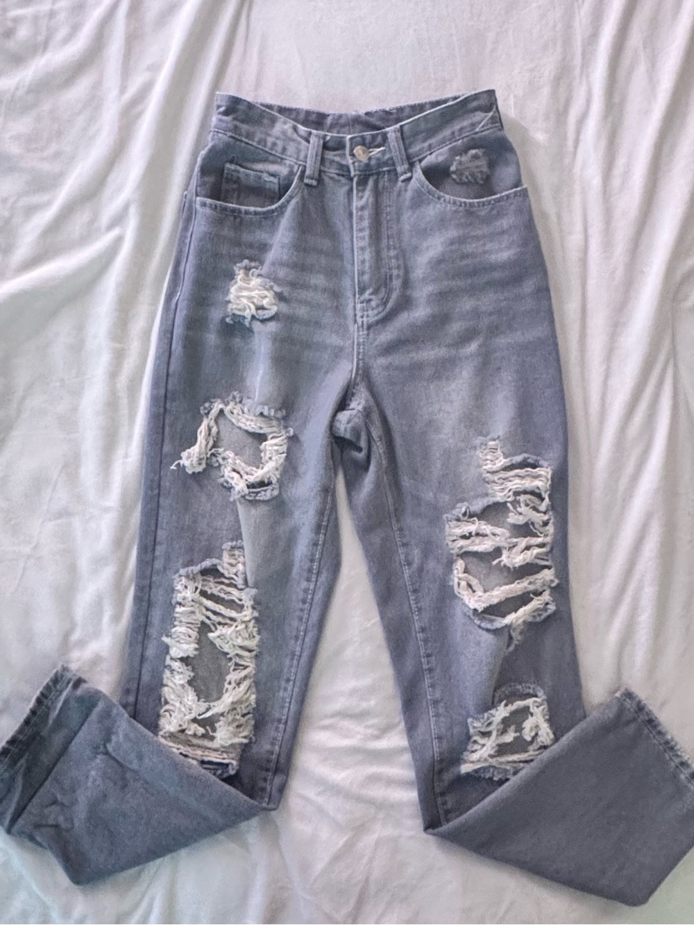 Distressed Ripped Straight Leg Jeans - Picture 1 of 6